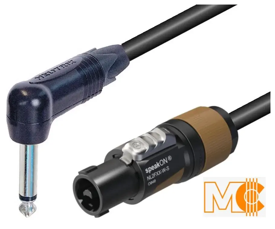MC Audio GS1NK 15 - przewód głośnikowy 2x1,5mm2 15m jack kątowy-speakon, złącza Neutrik NL2FXX-W-S