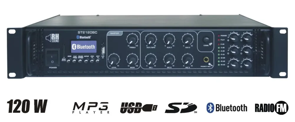 RH Sound ST 2120BC - mikser ze wzmacniaczem 120W, 100V lub 4-16 om, 3 wejścia mikrof.